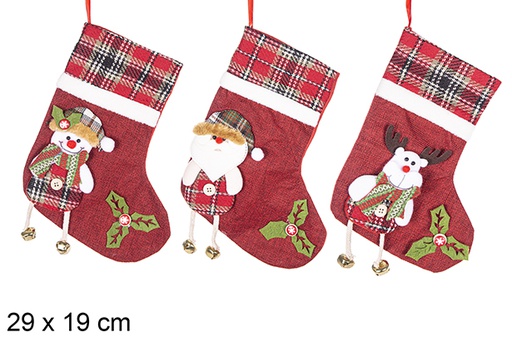 [113096] Calcetin navidad decorado animales con campana 29x19cm
