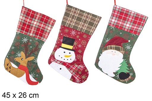 [113097] Christmas sock decorated Santa Claus/snowman/deer 45x26 cm