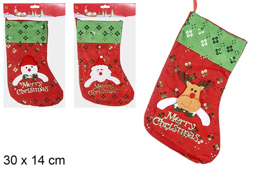 [113099] Christmas stocking decorated assorted 30x14 cm
