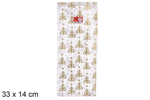 [113114] Gold Christmas tree decorated fabric bag for wine bottle 33x14 cm