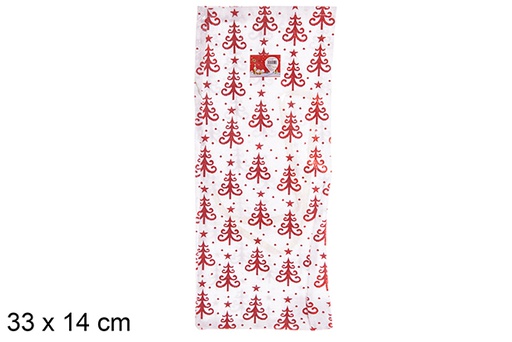 [113115] Borsa in stoffa decorata con albero di Natale rosso per bottiglia di vino 33x14 cm