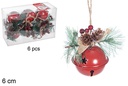 Pack 6 red bells with pineapple 6 cm