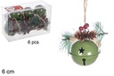 Pack 6 green bells with pineapple 6 cm
