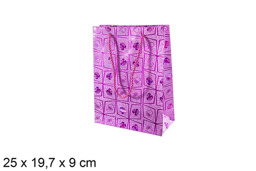 [113736] Sacola presente decorada com coração lilás 25x19,7 cm