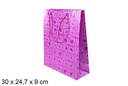 Sacola presente decorada com coração lilás 30x24,7 cm
