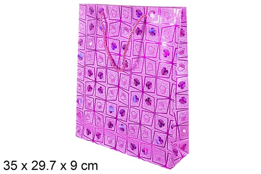 [113738] Sacola presente decorada com coração lilás 35x29,7 cm