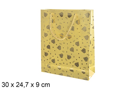 [113755] Bolsa regalo decorada diamante oro 30x24,7 cm