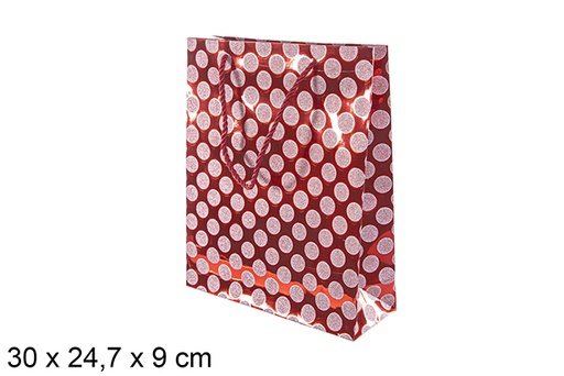[113758] Sacola para presente decorada com bolinhas rosa 30x24,7 cm