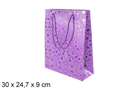 [113761] Saco de presente decorado com flor roxa 30x24,7 cm