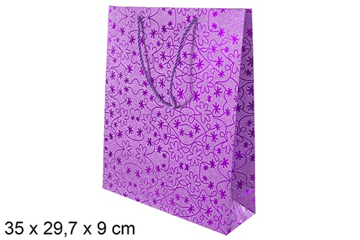 [113762] Saco de presente decorado com flor roxa 35x29,7 cm