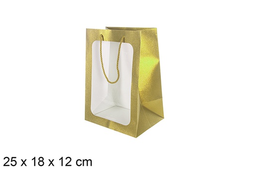 [113763] Sac cadeau dorée avec fenêtre 25x18 cm