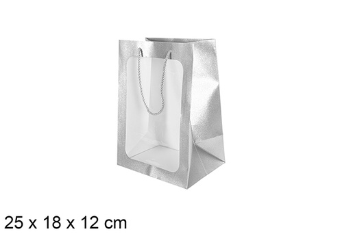 [113764] Gift bag silver with window 25x18 cm