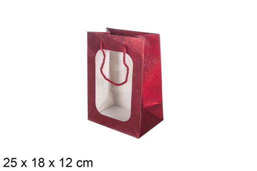 [113765] Red gift bag with window 25x18 cm 