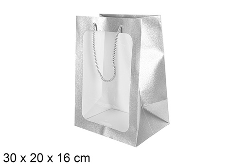 [113767] Gift bag silver with window 30x20 cm