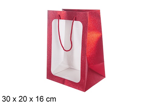 [113768] Gift bag red with window 30x20 cm