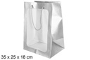Saco de presente prateada com janela 35x25 cm
