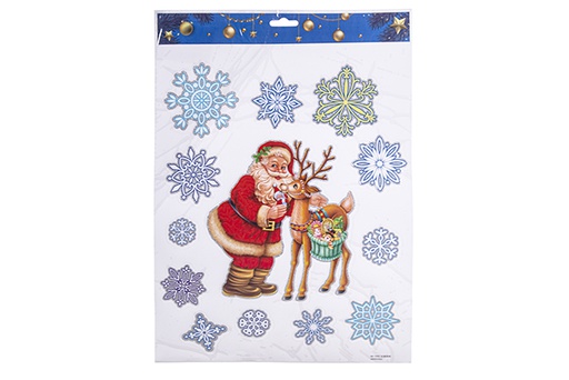 [113239] Adesivi di Babbo Natale con cervi per decorare finestrelle assortite