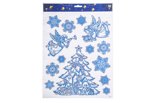 [113240] Pegatinas árbol Navidad con ángeles azul para decorar ventana surtido
