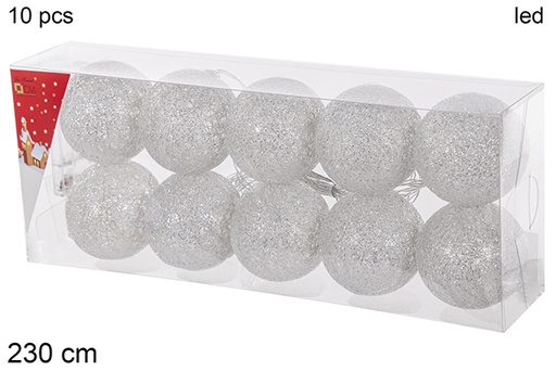 [113360] Guirnalda 10 bolas plata 6 cm LED brillante 230 cm