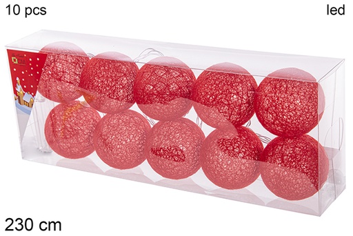 [113361] Guirnalda 10 bolas roja 6cm led calido 230cm