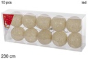 Guirnalda 10 bolas oro 6 cm LED brillante 230 cm