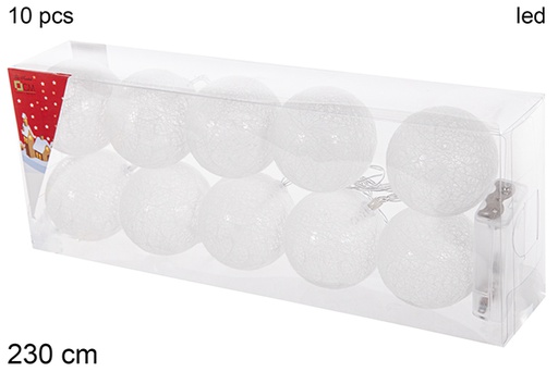 [113366] Guirnalda 10 bolas blanca 6cm led brillante 230cm