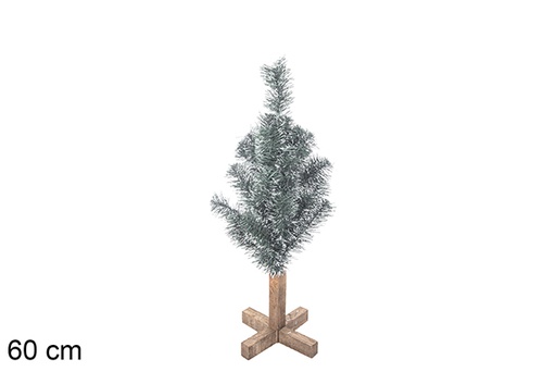 [113553] Arbol pvc verde con puntas blancas 60cm hierro con base madera