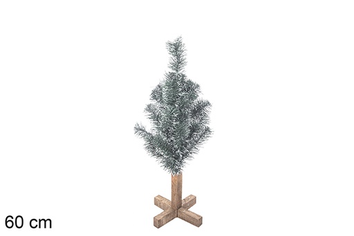 [113553] Green PVC tree with white tips with wooden base 60 cm