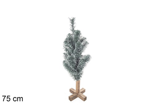 [113554] Green PVC tree with white tips with wooden base 75 cm