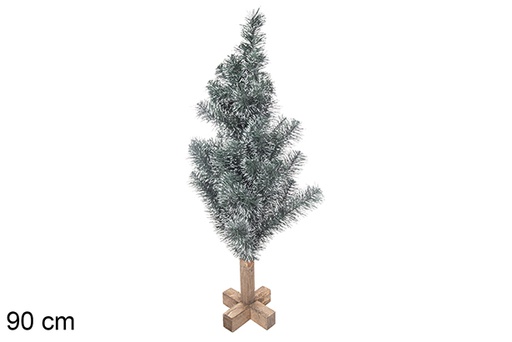 [113555] Green PVC tree with white tips and wooden base 90 cm