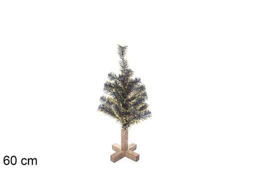 [113556] Green PVC tree with golden tips and wooden base 60 cm 