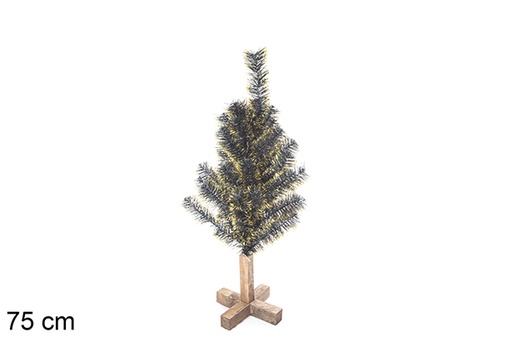 [113557] Arbol pvc verde con puntas doradas hierro con base madera 75cm