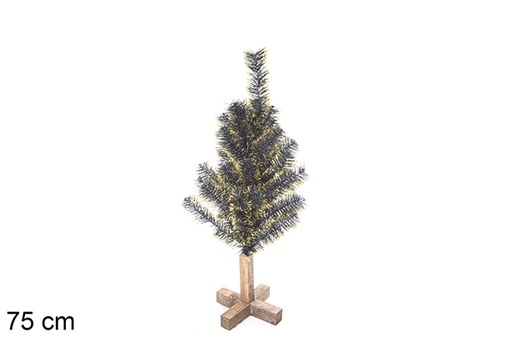 [113557] Green PVC tree with golden tips and wooden base 75 cm
