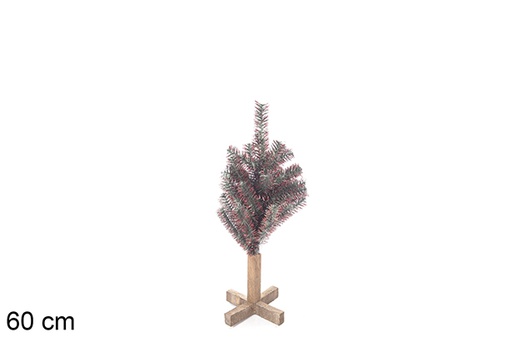 [113559] Green PVC tree with pink tips with wooden base 60 cm