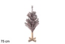 Green PVC tree with pink tips with wooden base 75 cm