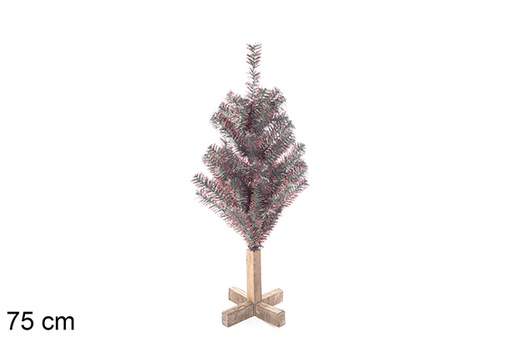 [113560] Green PVC tree with pink tips with wooden base 75 cm