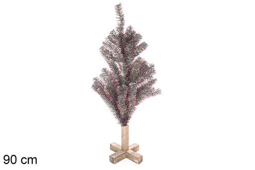 [113561] Green PVC tree with pink tips with wooden base 90 cm