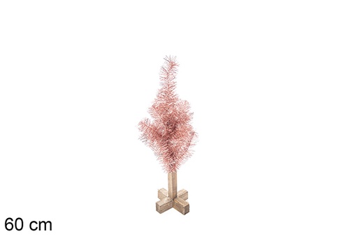 [113565] Metallic PVC pink tree with wooden base 60 cm