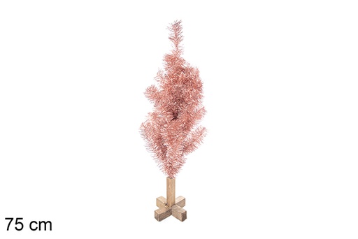 [113566] Metallic PVC pink tree with wooden base 75 cm