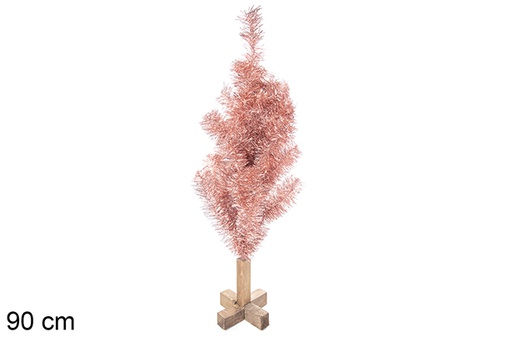 [113567] Metallic PVC pink tree with wooden base 90 cm
