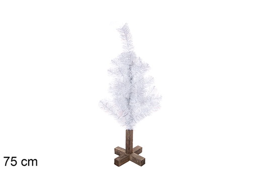 [113569] White PVC tree with wooden base 75 cm