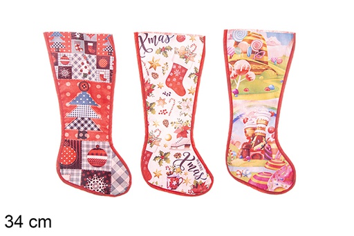 [113575] Christmas decorated polyester sock 3 models 34 cm