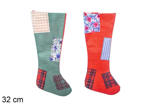 [113594] Assorted Christmas decorated green and red polyester sock 32 cm