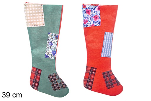 [113595] Assorted Christmas decorated green and red polyester sock 39 cm