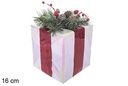 Paquet cadeau en polystyrène blanc avec noeud et ruban rouge 16 cm