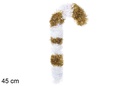 Bastón poliestireno con espumillón oro y blanco 45 cm