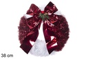 Couronne en polystyrène avec guirlande rouge et blanche avec noeud 38 cm