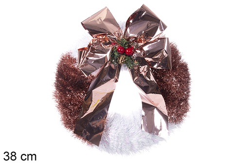 [113633] Corona in polistirolo con orpelli rosa e bianchi 38 cm