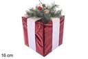 Coffret cadeau en polystyrène rouge avec noeud rose 16 cm