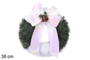Couronne en polystyrène avec guirlandes vert mat et blanc 38 cm